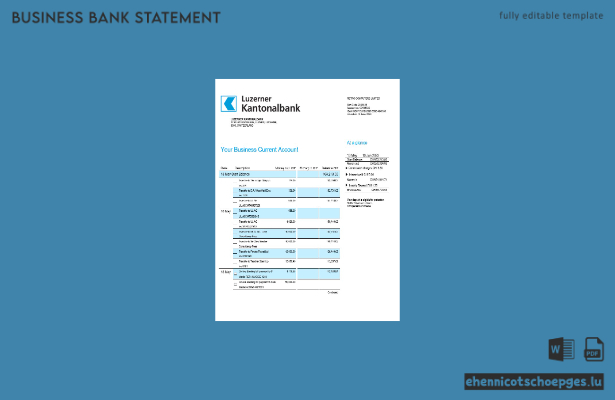Luzerner Kantonalbank Bankorganisation Kontoauszug (Word- und PDF-Beispiel)